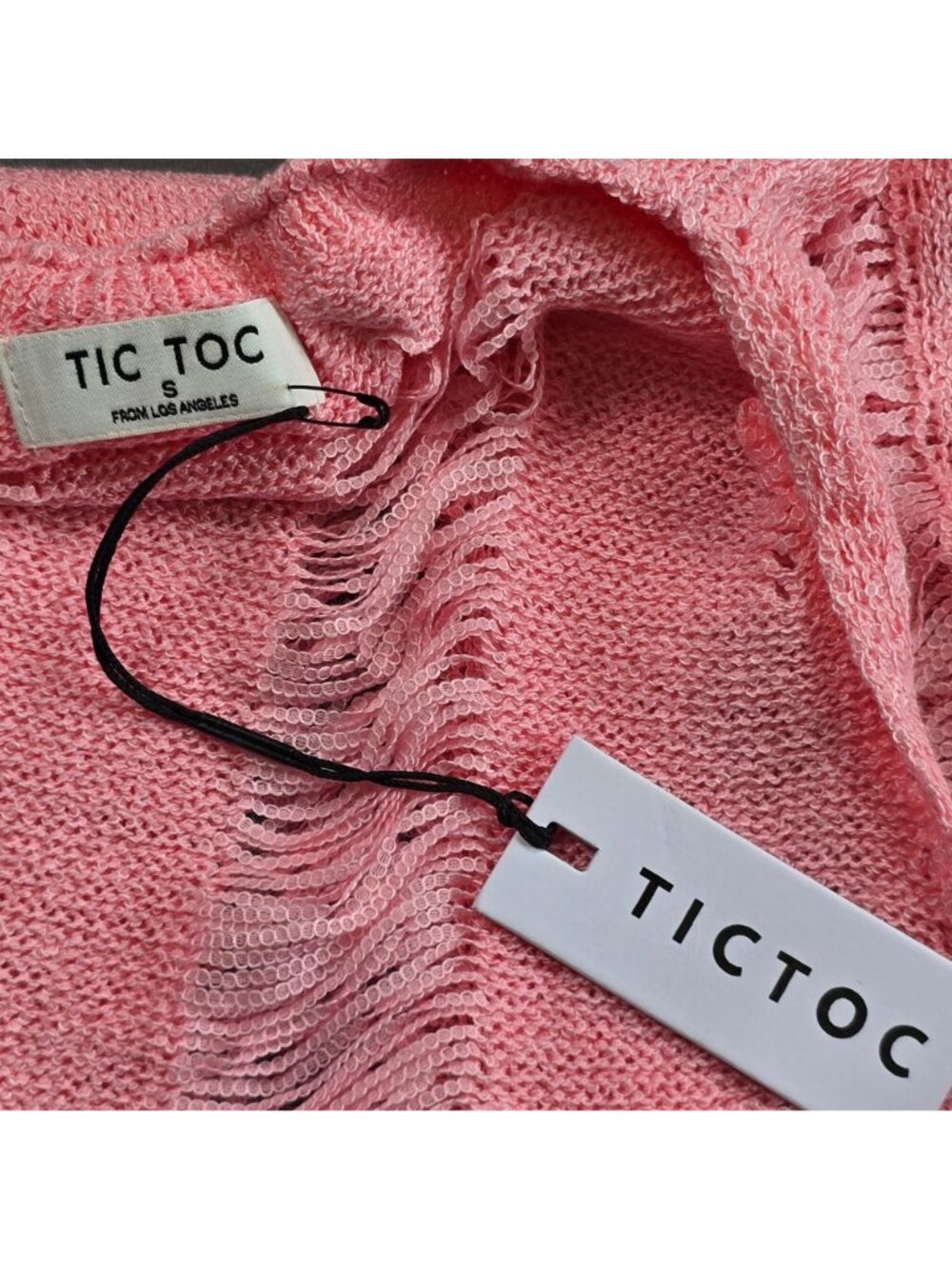 Tic Toc Small Womens Pink Distressed Knit Long Sleeve Mini Romper Sheer Bodycon - Picture 4 of 5